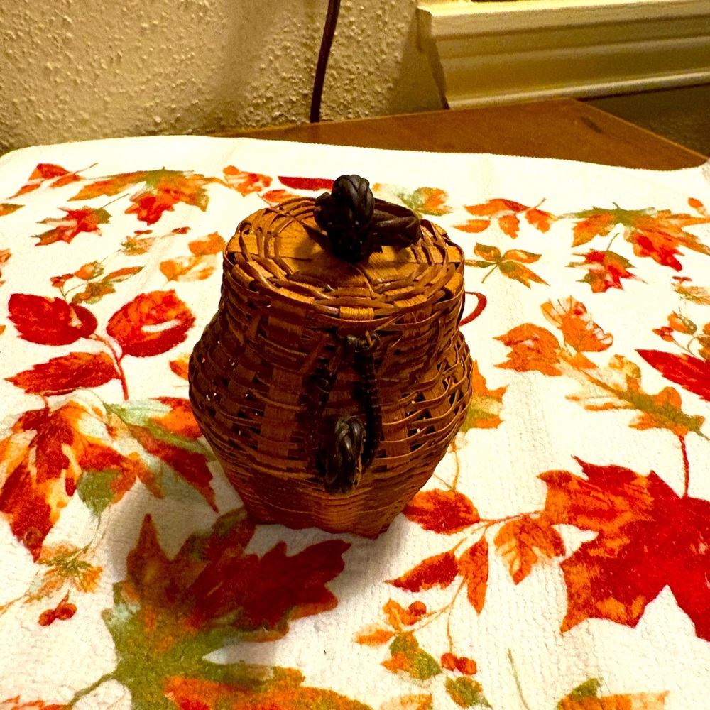 Rare Miniature Woven Basket with Lid